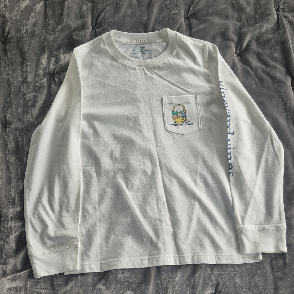 Vineyard Vines White Long Sleeve Kids Tee with Pocket